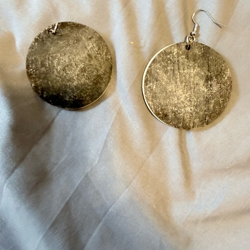 Large Round Silver Disc Dangle Earrings